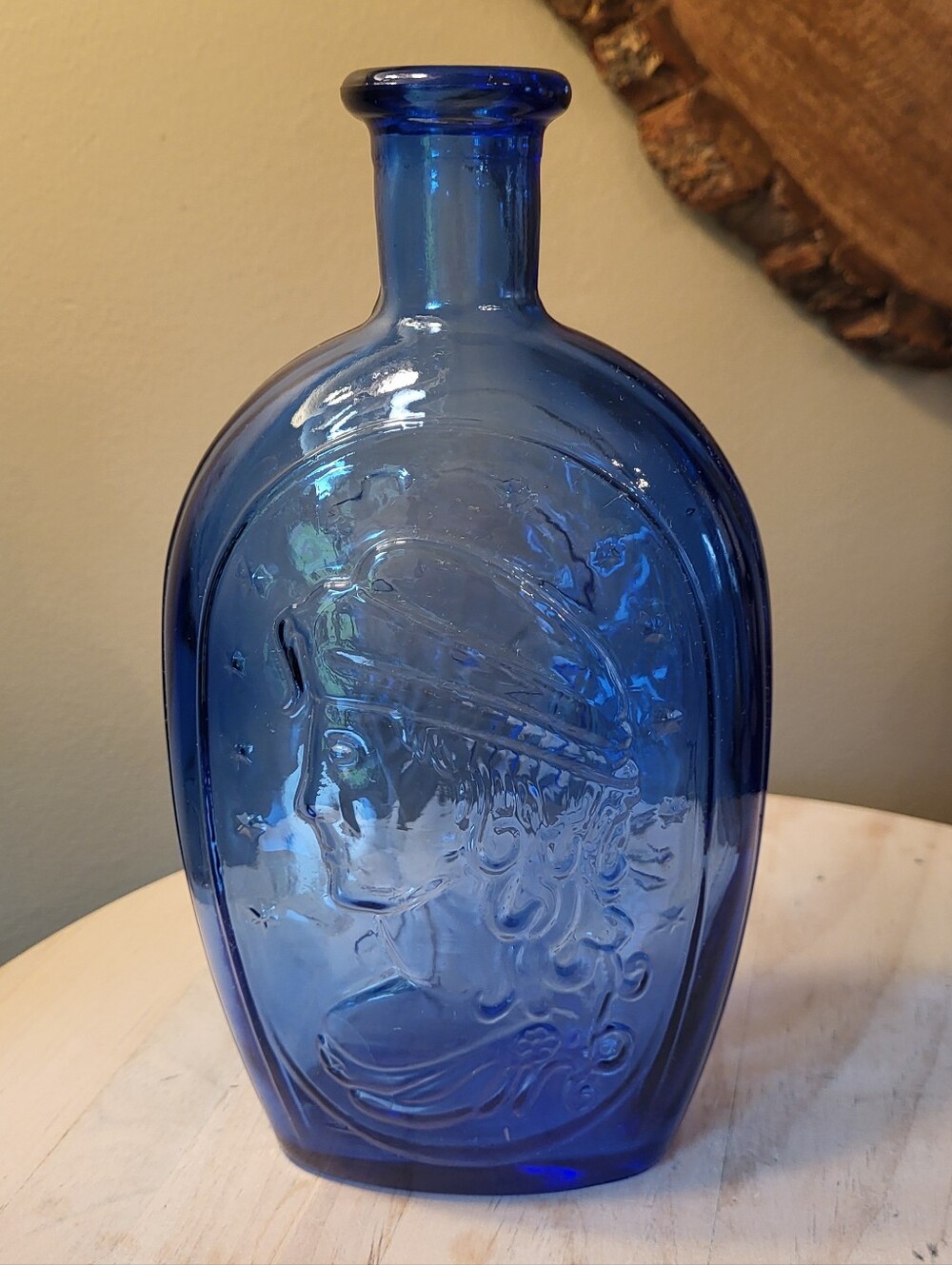 Vtg Cobalt Blue Reproduction Glass Bottle Lady Liberty American Eagle Patriotic